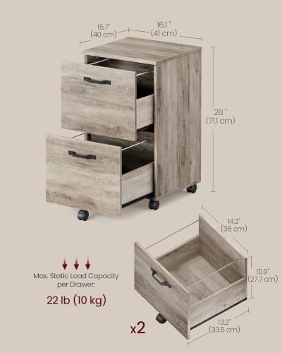 VASAGLE 2-Drawer File Cabinet, Small Rolling Filing Cabinet