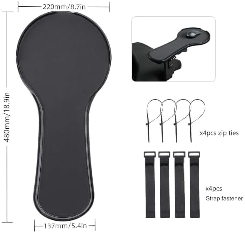 Ergonomic Adjustable Arm Rest Mouse pad for Chair, Strap Fastener