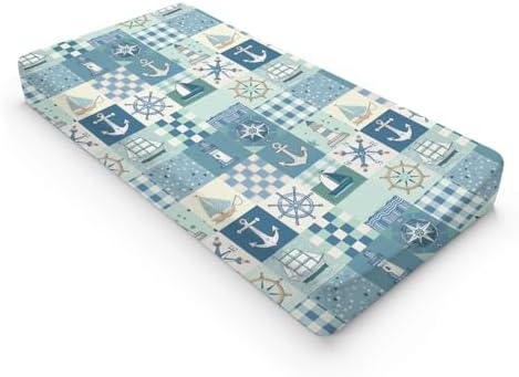 Ocean Boats Sea Lighthouse Checkered Patchwork Baby Changing Pad Cover, Unisex Sailor Nursery Diaper Changing Table Pad Mat Sheet for Boys Girls-16x32