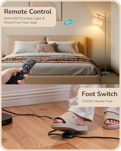 EDISHINE 64.7IN Floor Lamp for Living Room with Remote, Black Standing Lamp