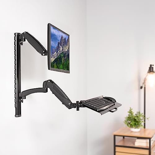 VIVO Black Sit-Stand Wall Mount Counterbalance Height Adjustable Monitor and Keyboard Workstation for Screens up to 27 inches STAND-SIT1K…