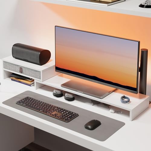 Fenge Triple Monitor Stand with Storage Drawer, Adjustable Length and Angle