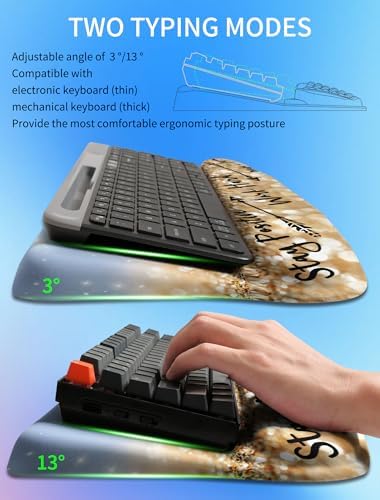 Ergonomic Wave Wrist Rest with Keyboard Stand, Cushioned Palm Rest, Comfortable Integrated Memory Foam for Natural Typing and Relieve Wrist Pain, Stay Positive