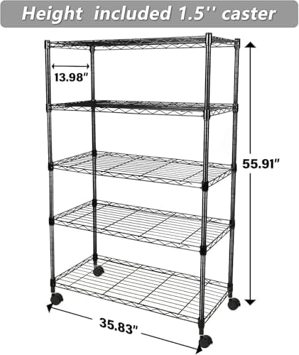 Simple Deluxe Heavy Duty 4-Tier Storage Shelving Unit, 35.83" W x 13.98" D x 55.91" H, 1000 Lbs Loading Capacity, Black
