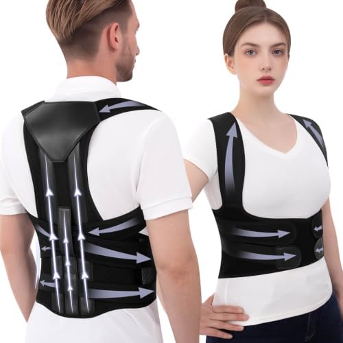 Back Posture Corrector for Women and Men Full Back Support Brace Straightener with Adjustable Scoliosis Posture Corrector Belt with Breathable Back Shoulder for Hunchback Lower Back Pain Relief (Black, X-Large)