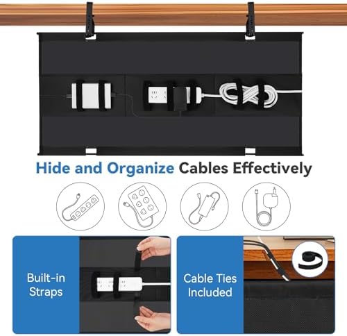 SHUWEI 48" Under Desk Cable Tray, Fabric No-Drill Mount, Off White