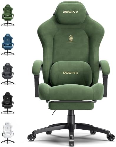 Dowinx Big and Tall Gaming Chair, Suede Fabric Game Chair with Pocket Spring Cushion, High Back Gamer Chair Ergonomic with Footrest for Adults Office, 440LBS, Green