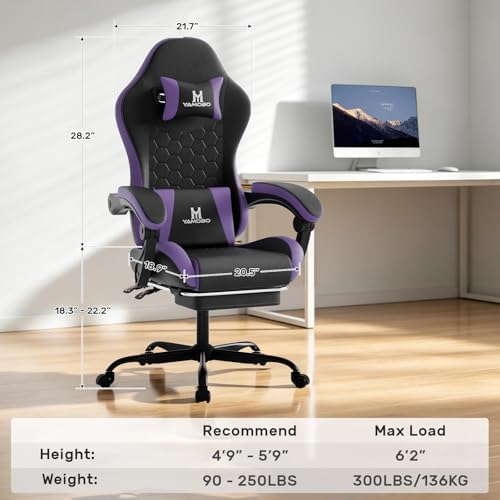 Gaming Chair, Computer Office Chair with Footrest, Adjustable Height & Backrest Gaming Chairs with Swivel for Adults, High Back PU Leather Ergonomic Chair with Lumbar Support, Blackpurple