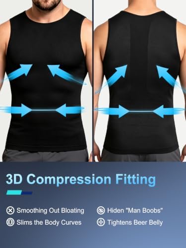 Odoland 3 Pack Men Compression Shirt Slimming Body Shaper Workout Vest