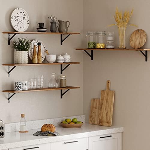 DINZI LVJ Long Wall Shelves, 39.4Inch Wooden Wall Mounted Shelves, Set of 4