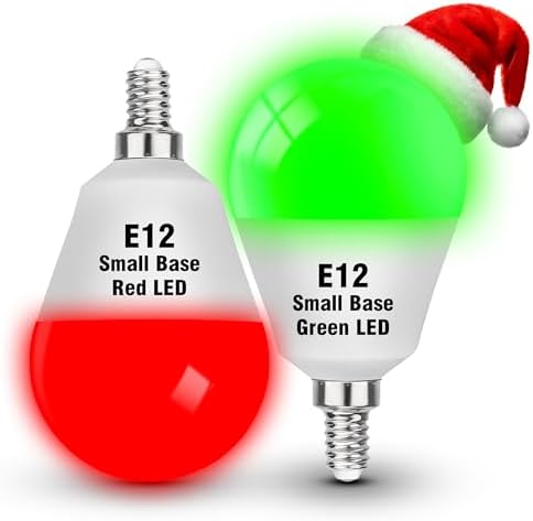 Red Green E12 LED Candelabra Bulbs,3W Christmas Light Bulbs(1 Red+1 Green)