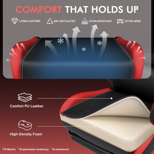 GTPLAYER Gaming Chair with Footrest, High Back Computer Chairs for Adults with Linkage Armrest Lumbar Support Heavy Duty 350lbs Ergonomic Swivel PC Game Chair for Office, Red
