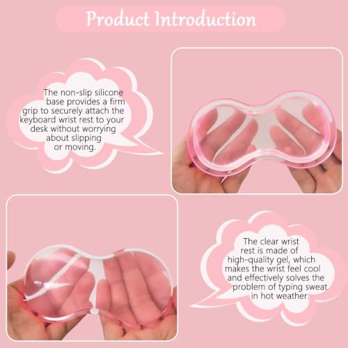 Computer Keyboard Stand Pad with Gel Wrist Rest Keyboard Pad Support with Comfortable Wrist Pad Easy Typing Ergonomic Tilted Acrylic Transparent Keyboard Riser Holder for Desktop Office Home Pink