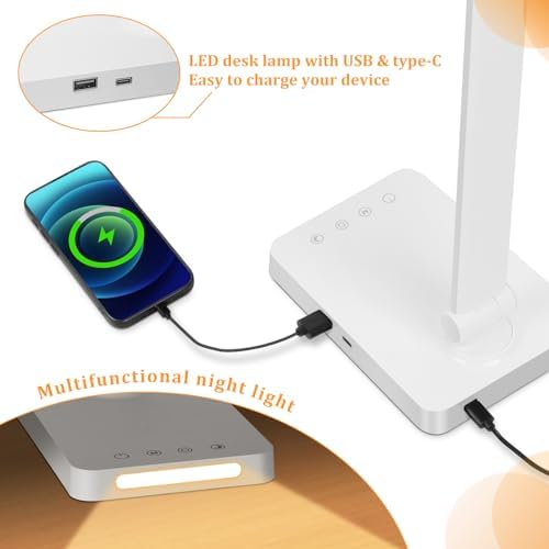 LED Desk Lamp with USB Ports,Touch Desk Lamps for Home Office with 5 Modes