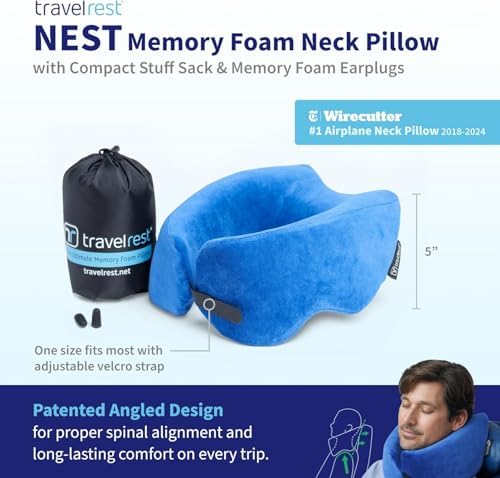 TRAVELREST Nest Neck Pillow Travel Essentials - Memory Foam Support - Blue