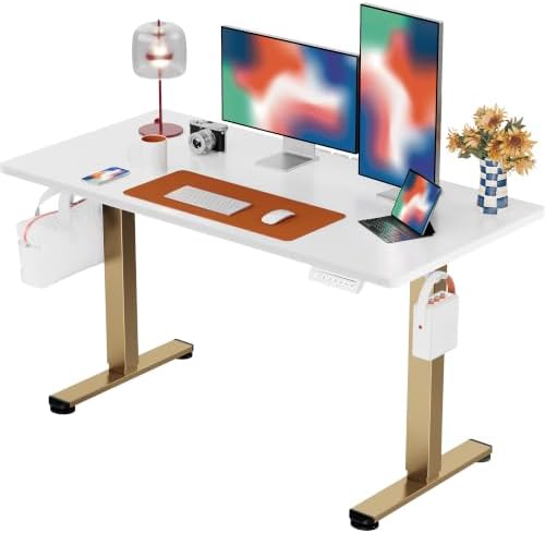 ErGear Height Adjustable Electric Standing Desk, 48 x 24 Inches Sit Stand up Desk, Memory Computer Home Office Desk, White+Gold