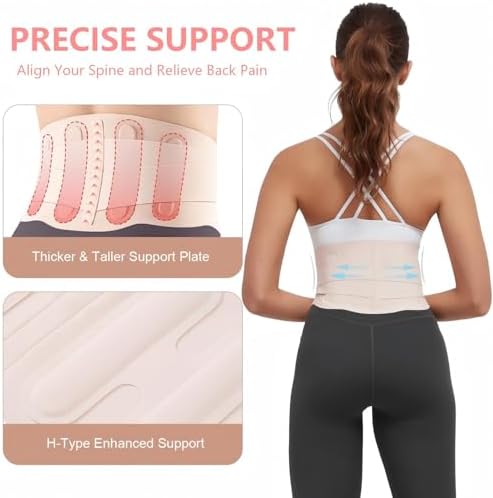 RANDY SUN Ultra Thin Back Braces for Women, Adjustable Lower Back Waist Support Wrap Under Clothes Compression Lower Lumbar Support Belt Breathable Brace, Pink, Medium