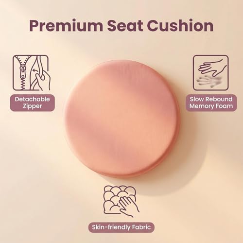 Round Chair Cushion, Memory Foam Filling, Knitted Cotton Cover, Removable Zipper Design, Light Gray, Pink, Coffee, Green (Pink, 16 Inch)