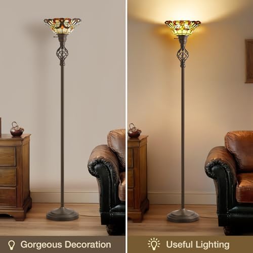 GyroVu Torchiere Floor Lamp for Living Room, Tiffany-Style Reading Light