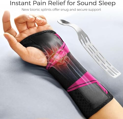 FREETOO Carpal Tunnel Wrist Brace Night Support.Pink,Left Hand,XS