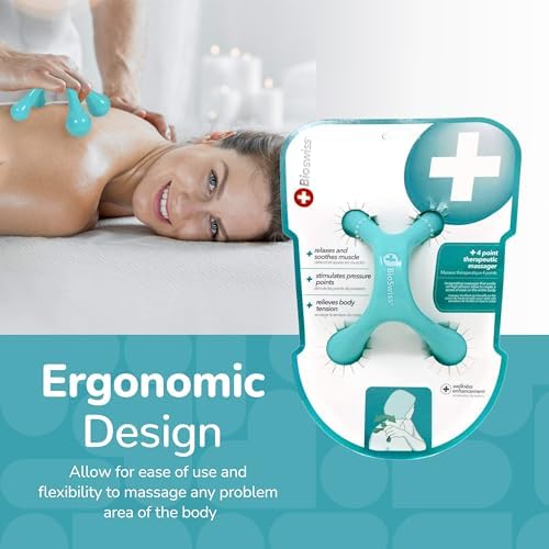 BioSwiss Handheld Full Body Massager, 4-Leg Pressure Point Massage Tool for Back, Neck, and Shoulder, Portable Manual Massager