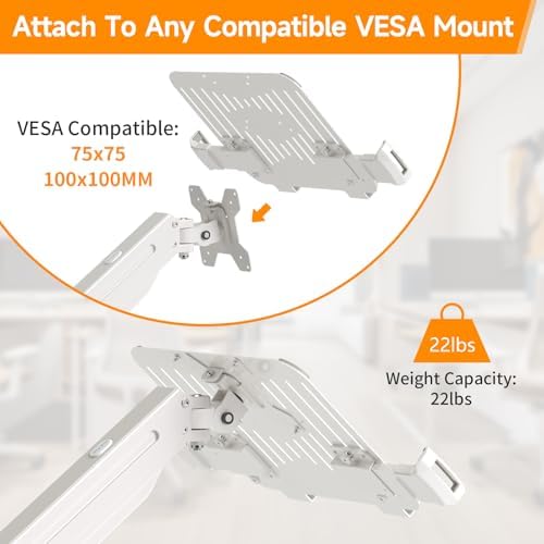 suptek Adjustable 13 to 18 inch Laptop VESA Arm Mount Tray for Monitor Arms and Stands (Tray Only),Fits 75x75/ 100x100 mm VESA Mount Holes,and Supports Weight up to 10lbs,White(TP007W)