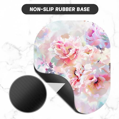 Small Mouse Pad, 6 x 7 Inch, Oval Mini Mouse Pad with Non-Slip Rubber Base for Laptop Wireless Mouse Keyboard Tray Mousepad, Floral Pattern