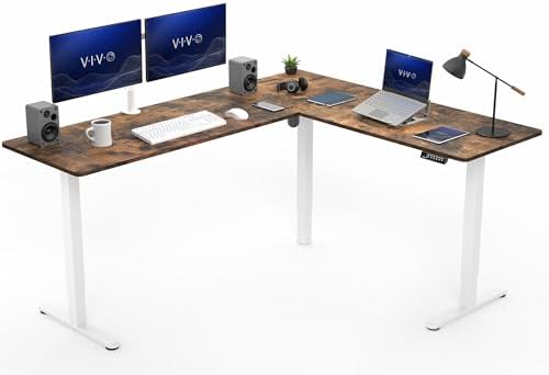 VIVO Rustic Vintage Brown 75 x 63 in Corner Standing Desk, DESK-E3CTWN-75