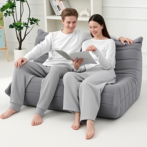 HABUTWAY Bean Bag Chairs Fireside Lazy Floor Sofa,2 Seater,Light Grey