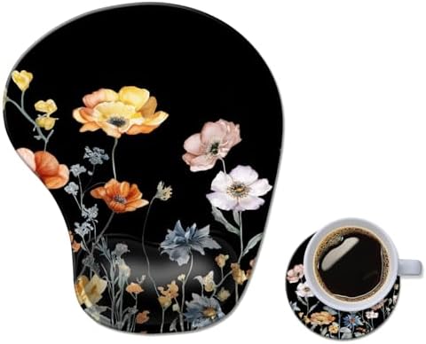 Ergonomic Mouse Pad with Wrist Rest,Comfortable Computer Gel Mouse Pad Wrist Support for Laptop,Pain Relief Mousepad with Non-Slip PU Base Cute Floral