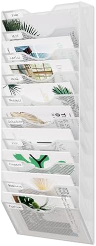 EasyPAG 10 Pocket Mesh Wall File Organizer, Hanging Paper Folder Holder with Classify Label, Vertical Wall Mount Mail Organizer for Office Home Classroom, White