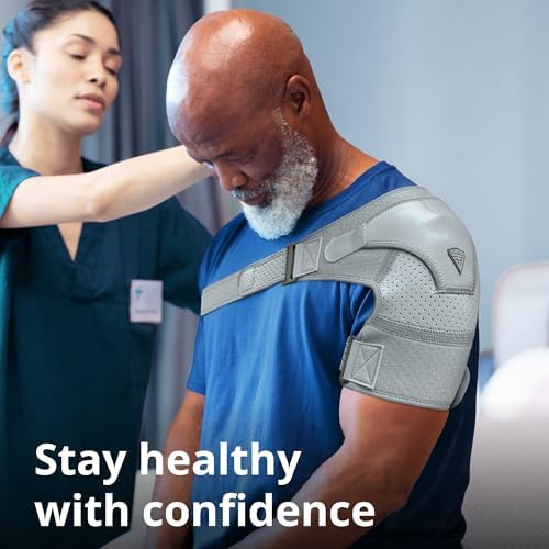 FIGHTECH Rotator Cuff Shoulder Brace for Men and Women - 2 Sizes - Shoulder Support - Pain Relief - Gray - Large - Fits Most Men - Bicep 12-17"