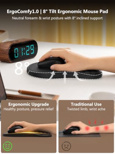 Ergonomic Mouse Pad with Wrist Support, Black Mousepads for Desk