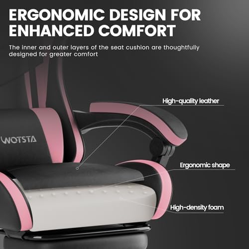 Ergonomic Gaming & Office Chair, Footrest, Racing Design Black/Pink