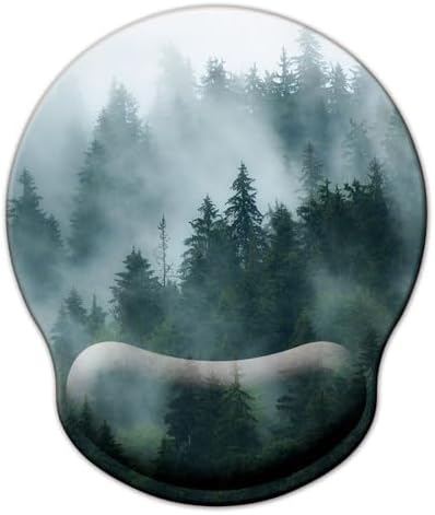 Mouse Pad with Wrist Support, Ergonomic Mouse Pad with Memory Foam Wrist Rest Cushion, Non-Slip Rubber Base Gaming Mice Pad for Home Office Computer Laptop, Forest