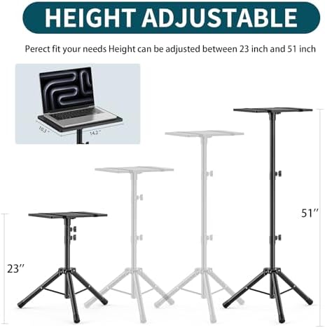 GLEAM Projector Stand Tripod from 23" to 51", Laptop Tripod Stand with Elastic Band, Height Adjustable for Office, Home, Stage, Studio, Multifunctional DJ Rack Stand