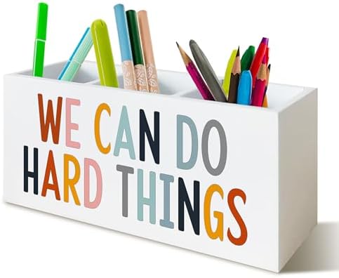 We Can Do Hard Things Pen Holder Pencil Organizer for Classroom Psychologist Office Desk, Inspirational Pen Holder for Speech Therapy Desk Decor
