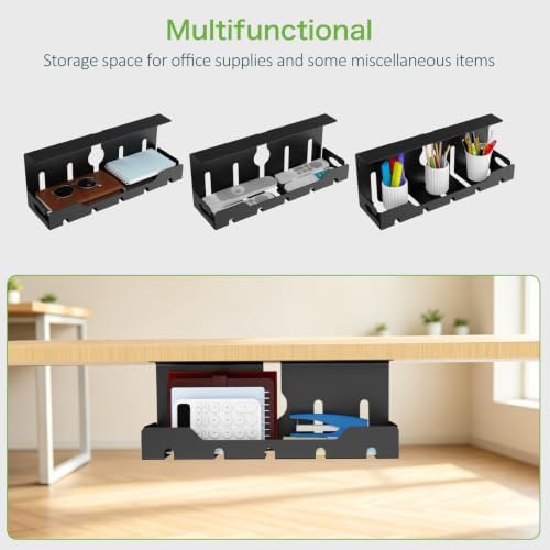 KEEGH Under Desk Cable Management Tray 16 in, Cable Organizer Tray, Black