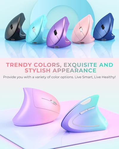Lekvey Ergonomic Mouse, Rechargeable Wireless Vertical Mouse, Pink Green