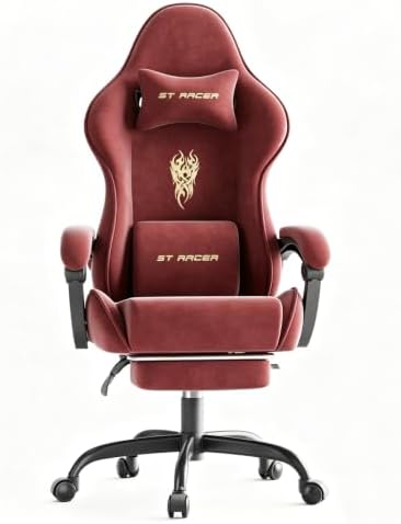 Soontrans Red Velvet Gaming Chair with Embroidery Design