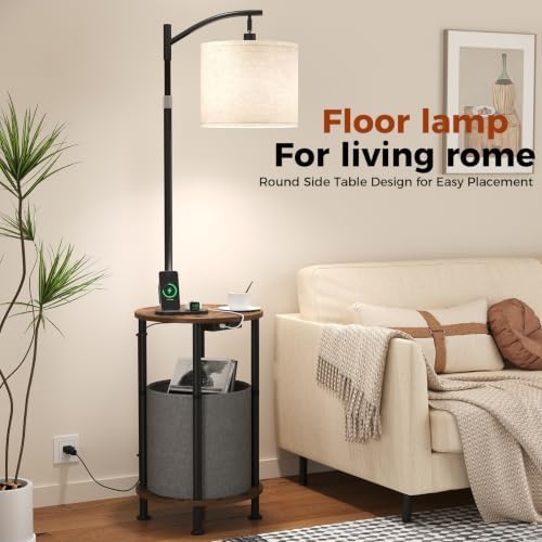 Floor Lamp with Table,Nightstand with Charging Station Living Room