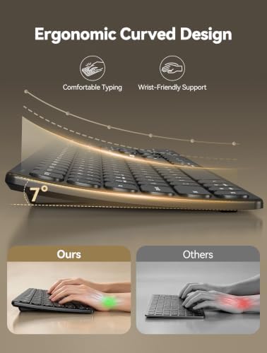 TECKNET Bluetooth Wireless Rechargeable Keyboard with BT5.0, 2.4G & Wired