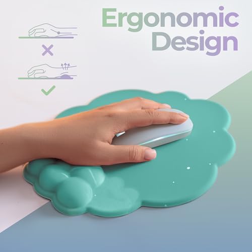 Premium Quality Cloud Wrist Rest Keyboard & Mouse Pad Set – Ergonomic Memory Foam Desk Accessories with Wrist Support & Cloud Coaster Wrist Rest for Office & Gaming- Mint