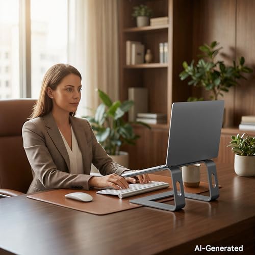 SOUNDANCE Laptop Stand, Aluminum Ergonomic Desk Riser, 10-15.6", Grey