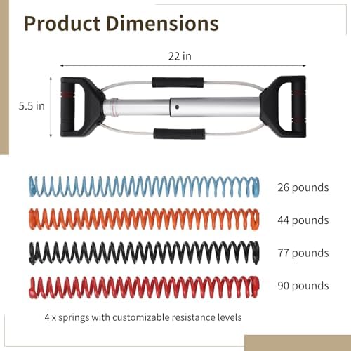 Chest Expander, Strength Trainer for Men & Women, Isometric Exercise Equipment, 4 Springs Adjustable Resistance, Builds Back, Shoulder, Biceps, Triceps, Abs, Chest & Arms