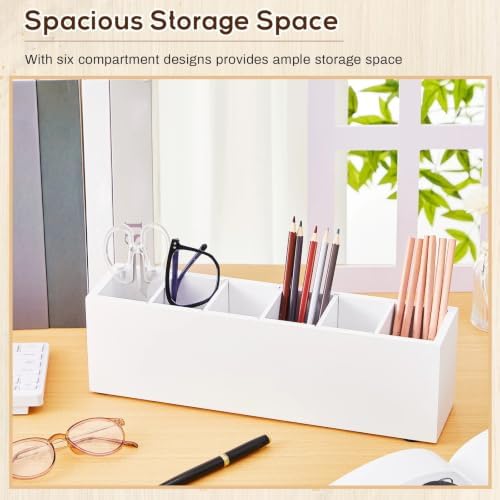 Jetec Wooden Pencil Pen Holder for Desk, White, 6 Compartments