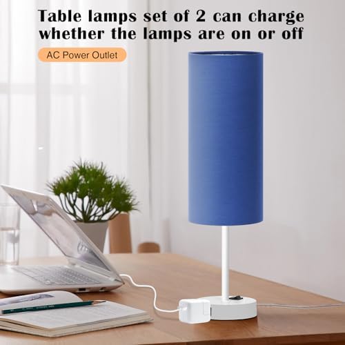 ZJOJO 18" Bedside Lamp for Bedroom Set of 2 Dimmable Table Lamp, AC Outlet
