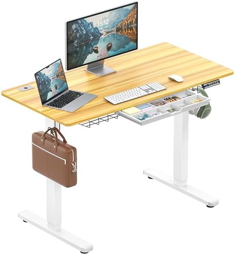 SHW 48-Inch Electric Height Adjustable Standing Desk w/Drawer, Oak