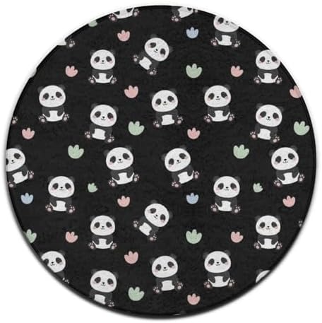 Large Home Decor Mat, Soft Round Yoga Carpet, Non Slip Machine Washable Kitchen Office Circle Rug Cute Cartoon Panda, 60inch