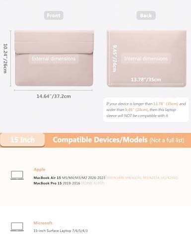 HYZUO 15 Inch Laptop Case Bag Sleeve with Stand for MacBook, Apricot